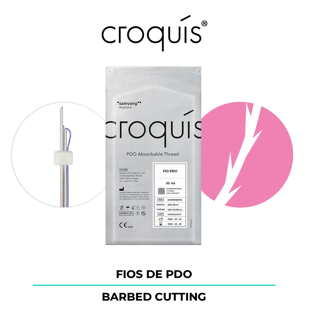 Fios de PDO Croquís Barbed Cutting 18G x 100MM x 150MM 2L Cannula | Blister C/ 6 Fios (PCTE)