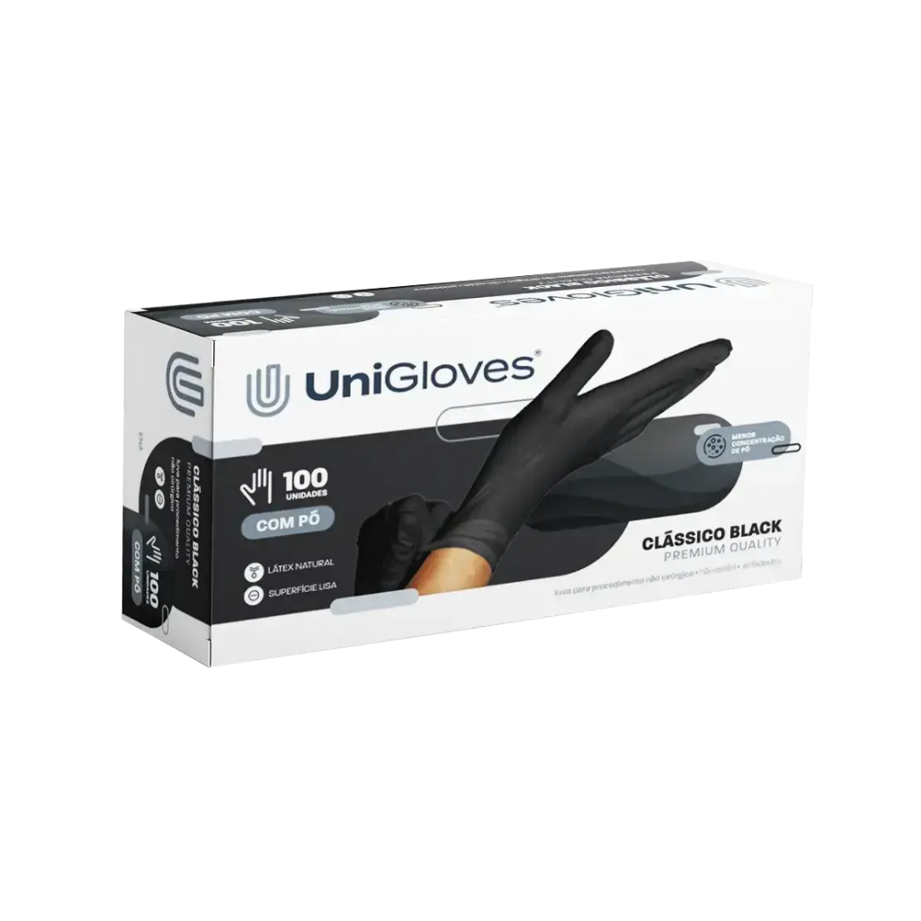 Luva Unigloves Black C/Pó Conforto Premium EP (CX)
