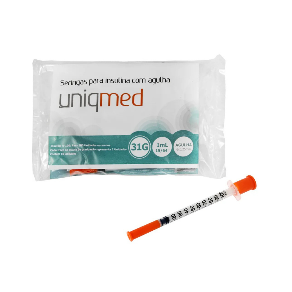 Seringa P/ Insulina 1ml 6x0,25mm Agulha 31g -  Com 10unid Uniqmed (PCTE)