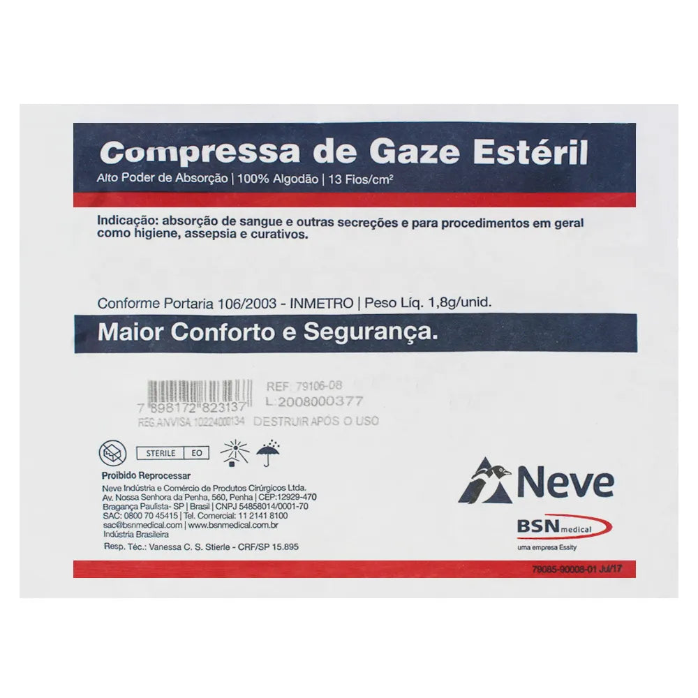 Gaze Estéril Pacote C/10 7,5X7,5 13F C/Rx (PCTE)