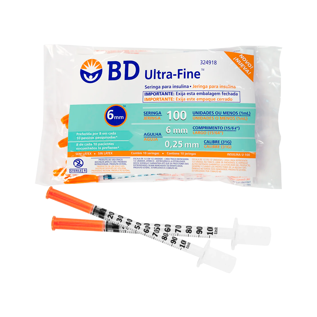 Seringa Insulina BD Ultra-Fine II 1ml | 6mm x 0,25mm | Pacote C/10 Unidades