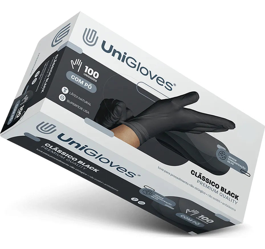 Luva Unigloves Black C/Pó Conforto Premium (CX)