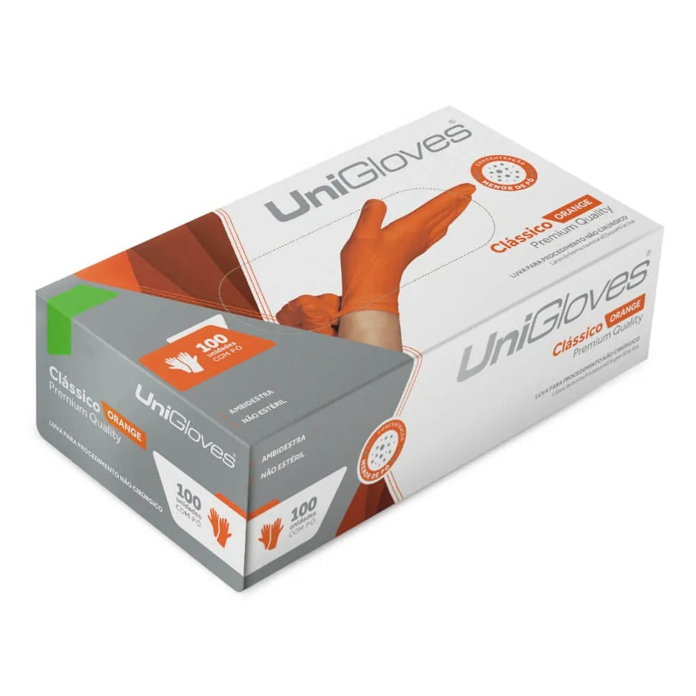 Luva Unigloves Orange C/Pó Conforto Premium - M (CX)