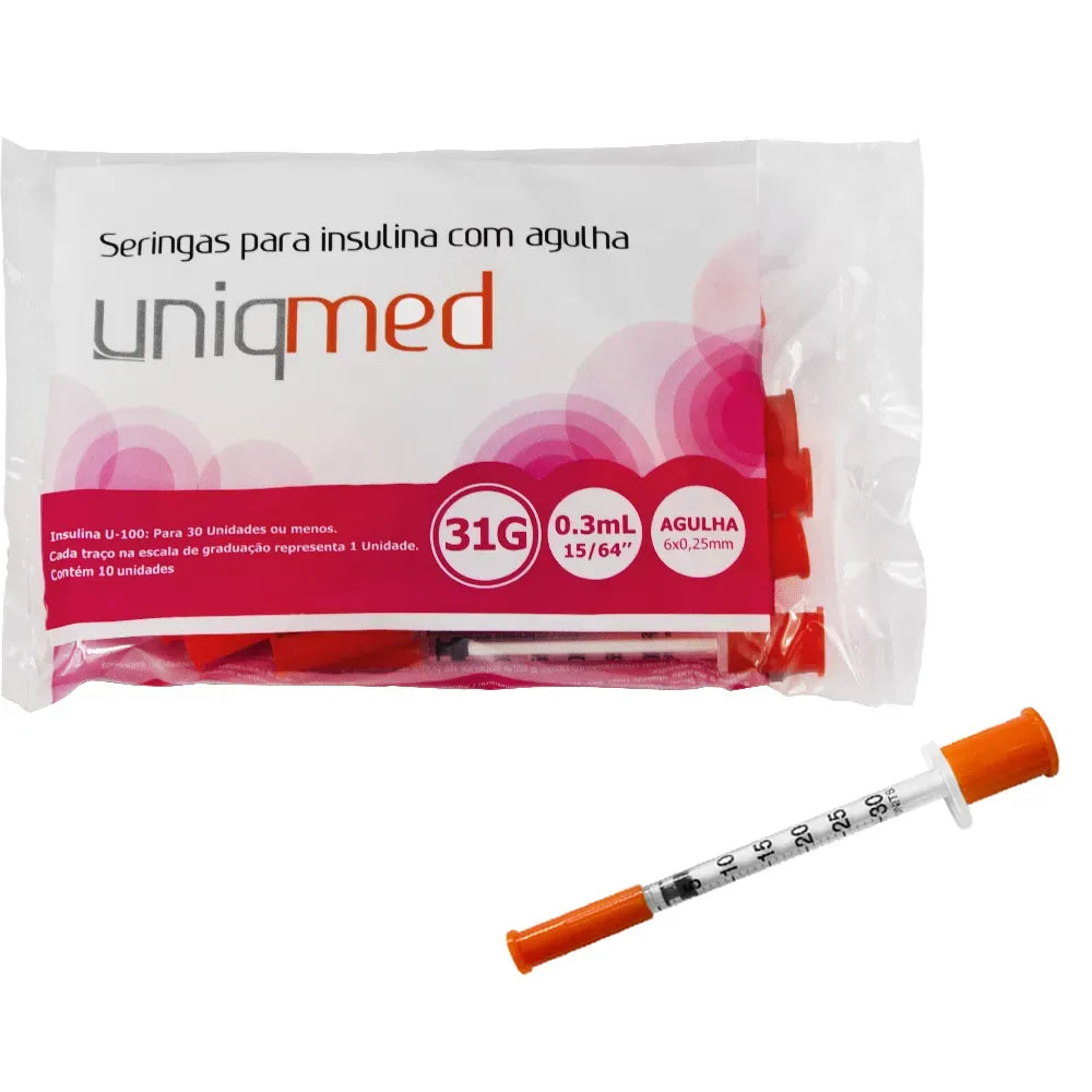 Seringa P/ Insulina 0,3ml 6x0,25Mm Agulha 31g -  Com 10unid Uniqmed (PCTE)