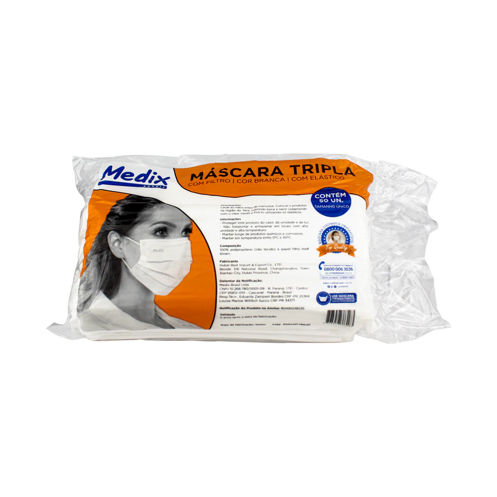 Máscara Tripla C/Elast Branca Pct 50un (PCTE)