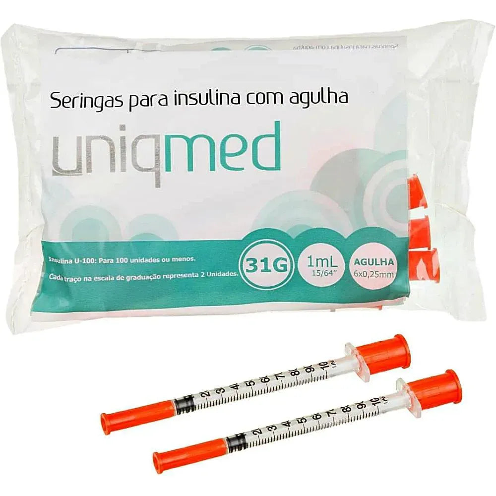 Seringa P/ Insulina 1ml 6x0,25mm Agulha 31g -  Com 10unid Uniqmed (PCTE)
